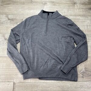 Under Armour Sweater Mens Large‎ Gray Quarter Zip Pullover Logo Wool